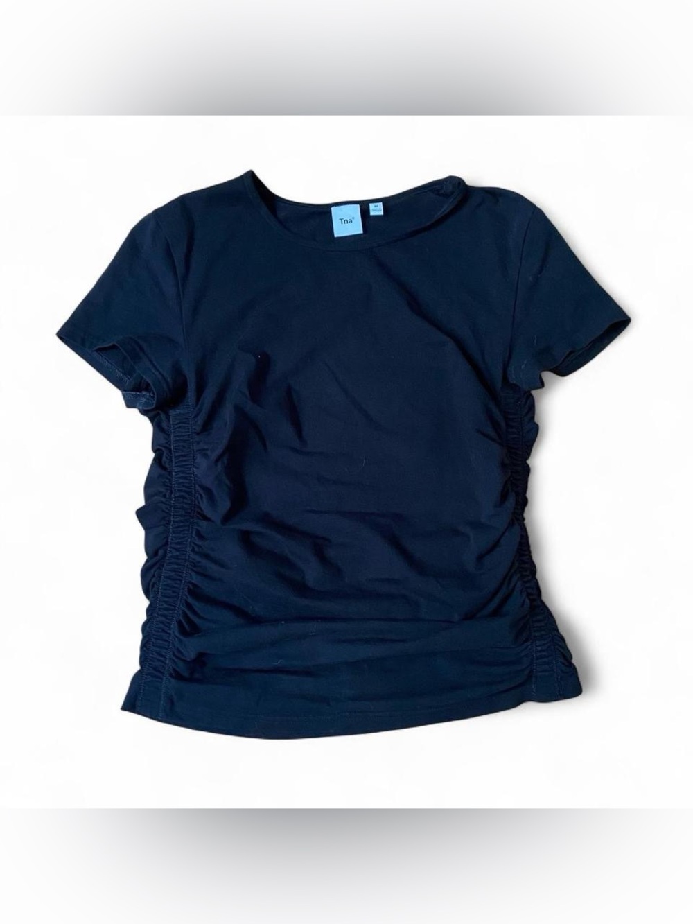 Aritzia TNA black ruched sides t shirt top with scoop neck in size M